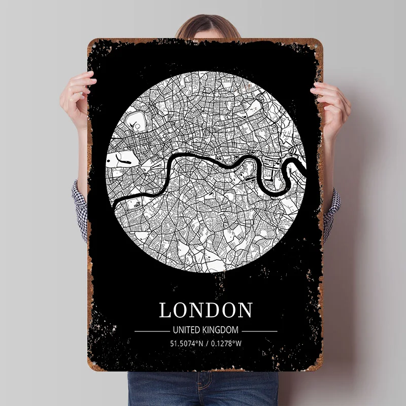 Retro Gaming London - Placa de Metal com Mapa da